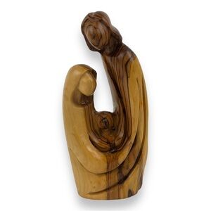 Handcrafted Wooden Statue of Mary, Joseph, and Jesus in Bethlehem Olivewood‎